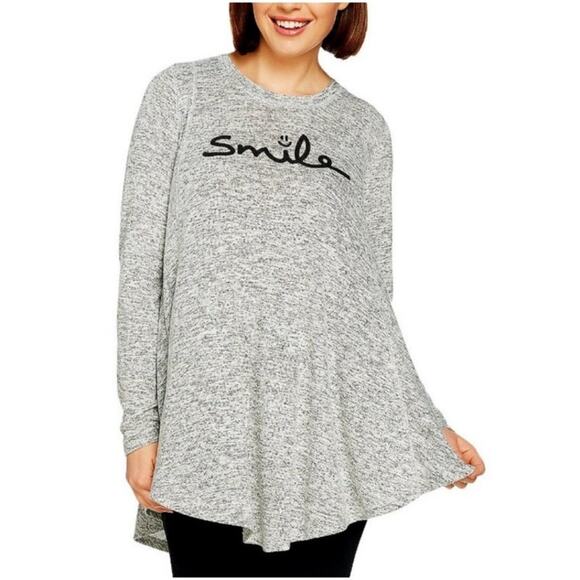 AnyBody Tops - AnyBody Oversized Gray Brushed Hacci Smile Tunic Swing Top Gray Size XS